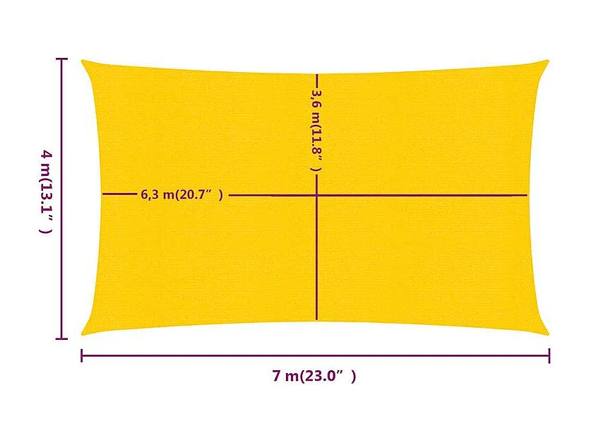 Voile d'ombrage 160 g-m² rectangulaire jaune 4x7 m PEHD