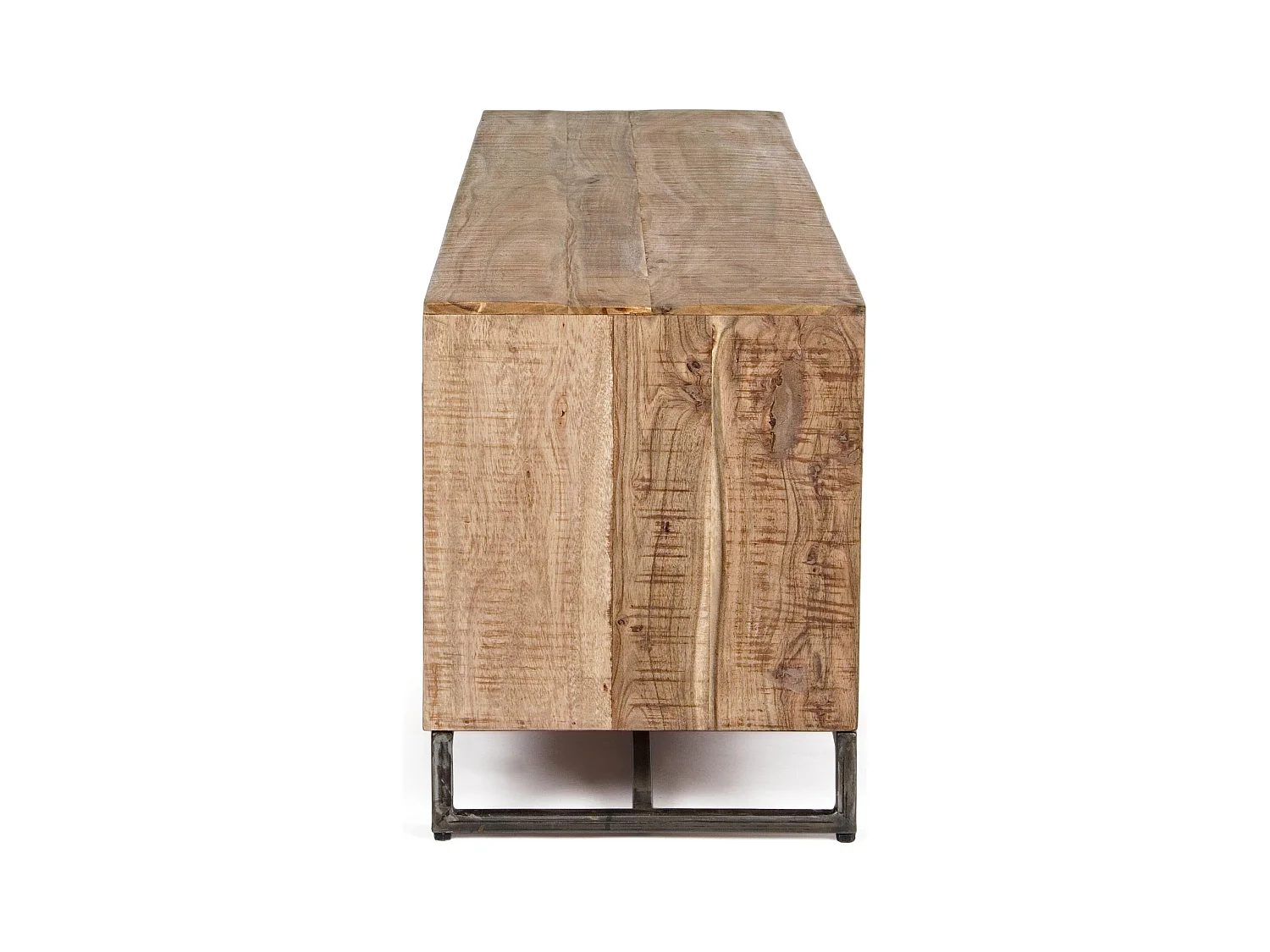 Meuble TV 2 portes 1 tiroir bois d'acacia clair et acier vieilli Kadone 175cm