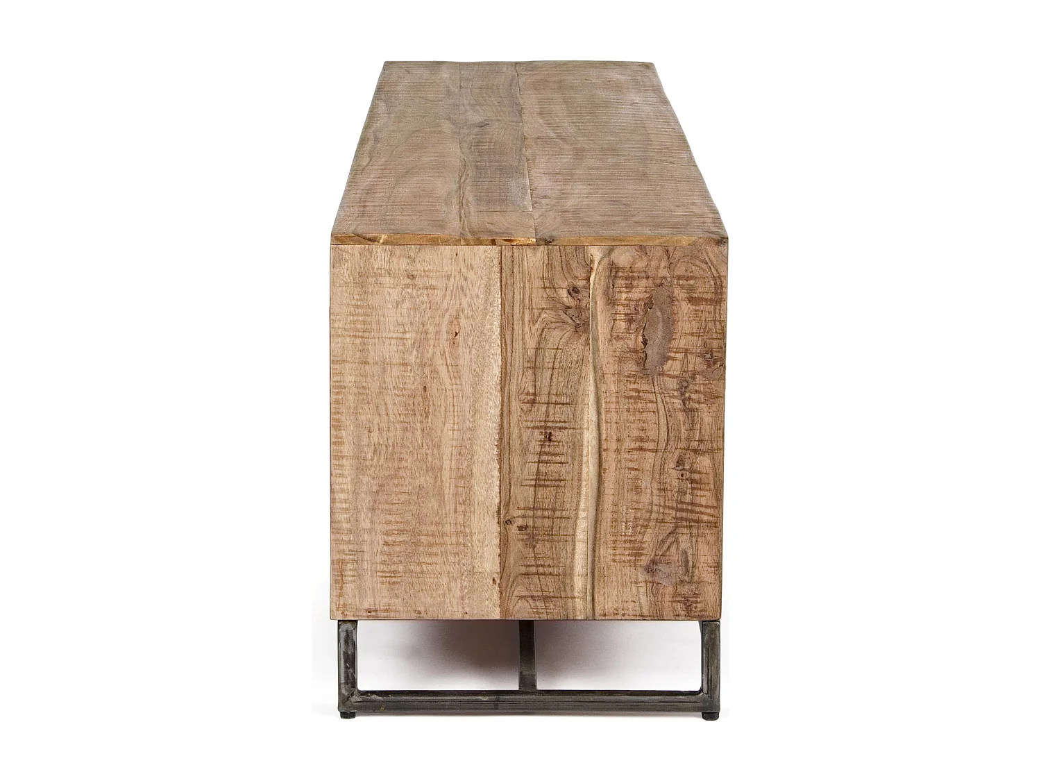 Meuble TV 2 portes 1 tiroir bois d'acacia clair et acier vieilli Kadone 175cm