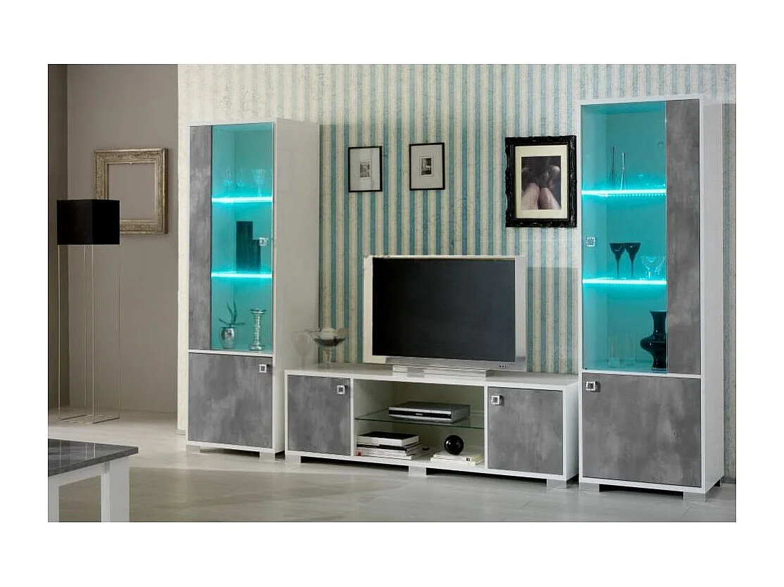 Meuble TV moderne gris béton et blanc brillant Sting 160cm