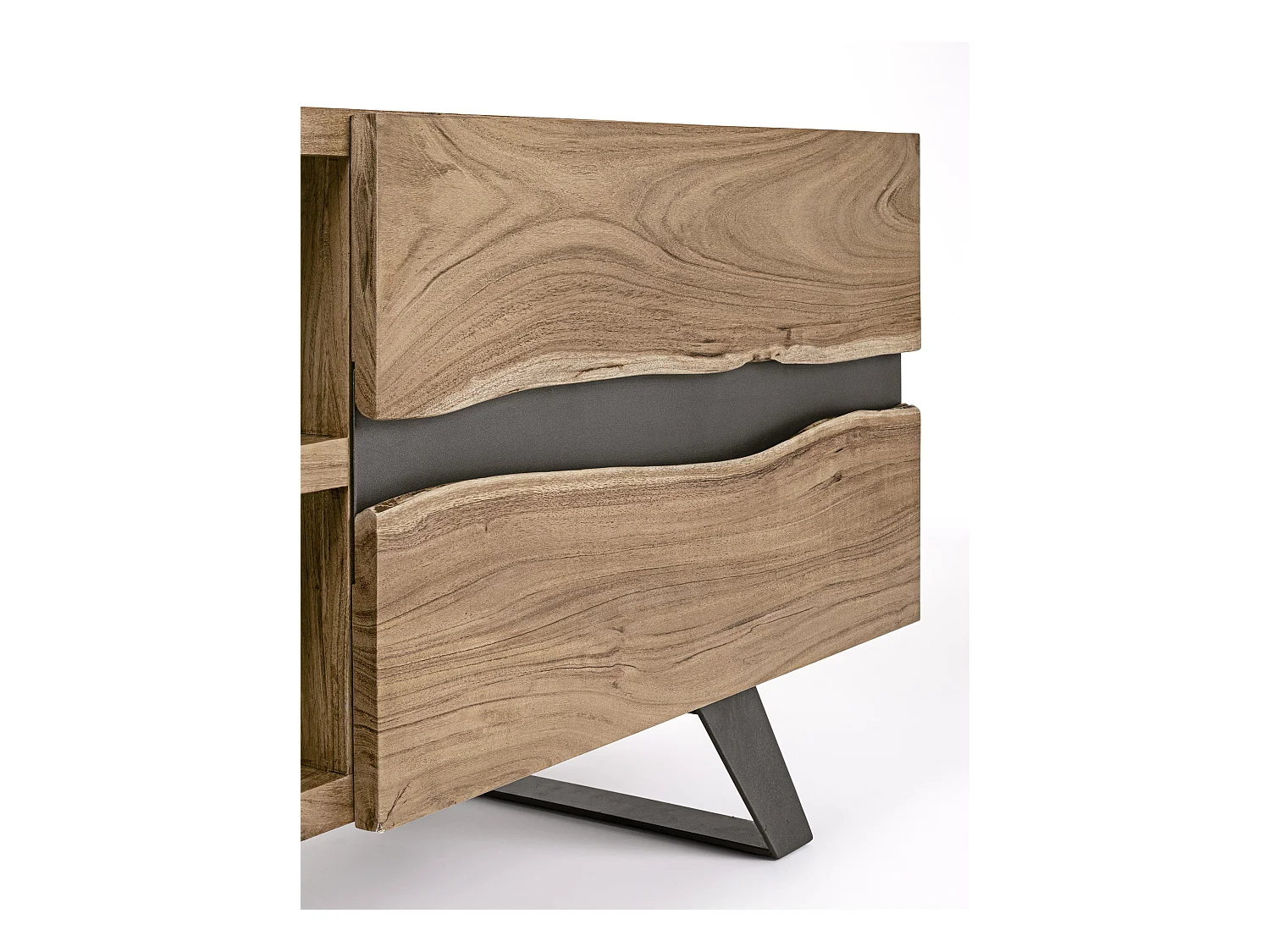 Meuble TV 2 portes bois d'acacia et pieds acier gris Denia 190cm