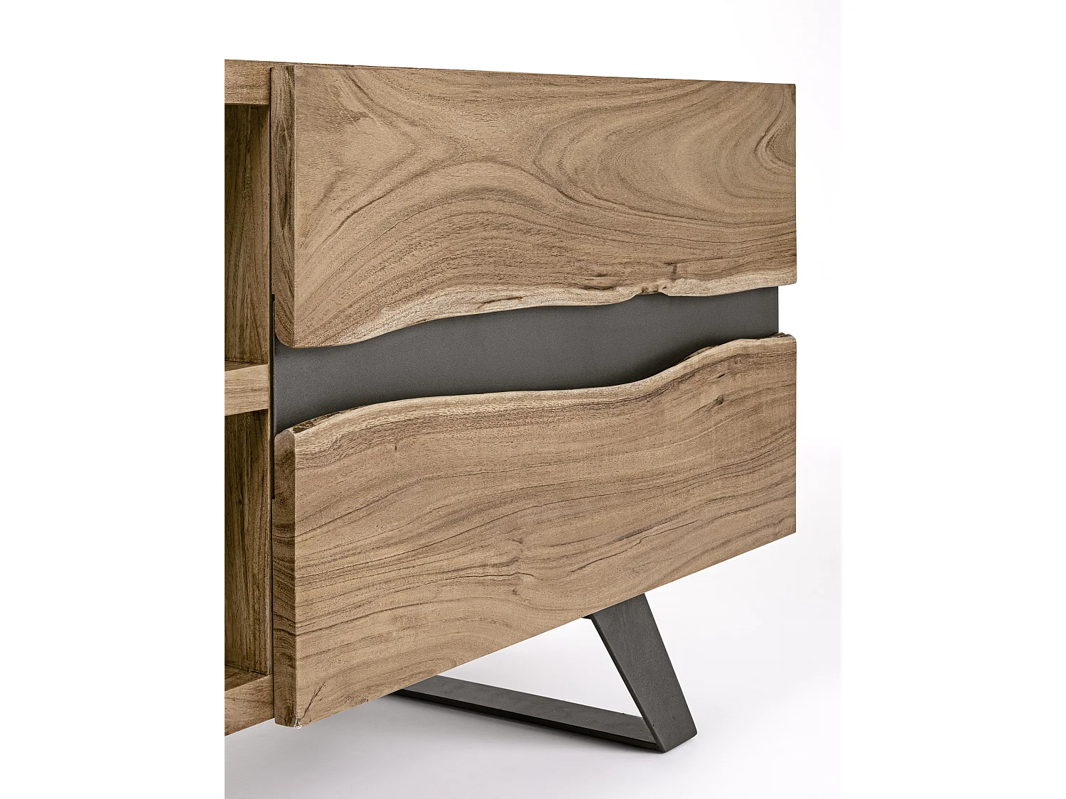 Meuble TV 2 portes bois d'acacia et pieds acier gris Denia 190cm