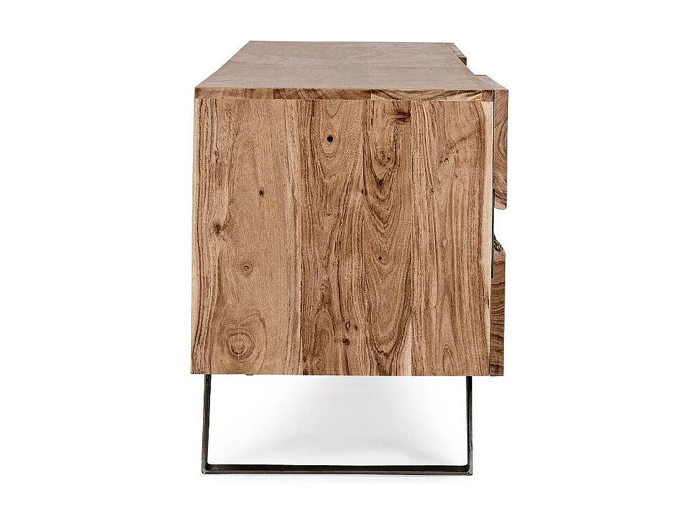 Meuble TV 2 portes bois d'acacia et pieds acier gris Denia 190cm
