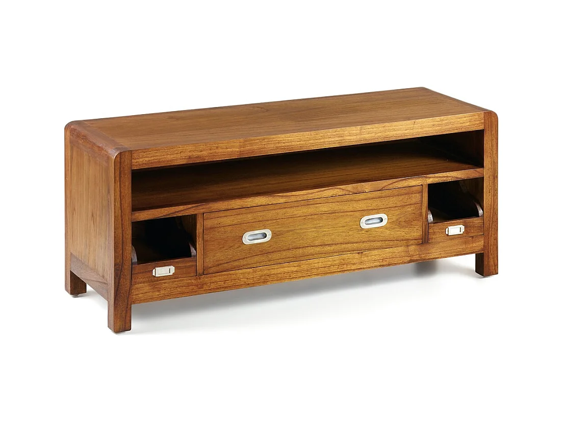 Meuble TV en bois massif de Mindy marron 1 niche 3 tiroirs SOKY