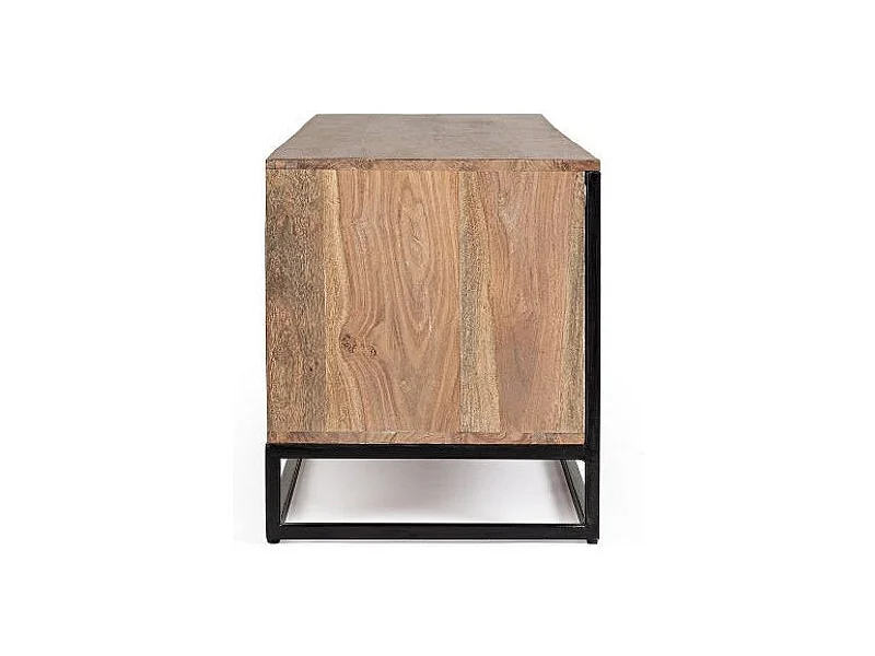 Meuble TV 2 portes 2 tiroirs KLAZIK 175cm bois clair de Sheesham et acier noir
