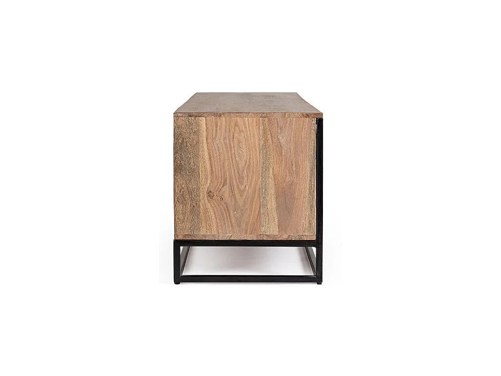 Meuble TV 2 portes 2 tiroirs KLAZIK 175cm bois clair de Sheesham et acier noir