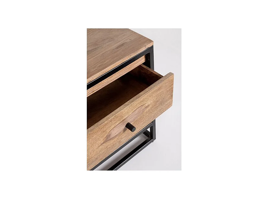 Meuble TV 2 portes 2 tiroirs KLAZIK 175cm bois clair de Sheesham et acier noir