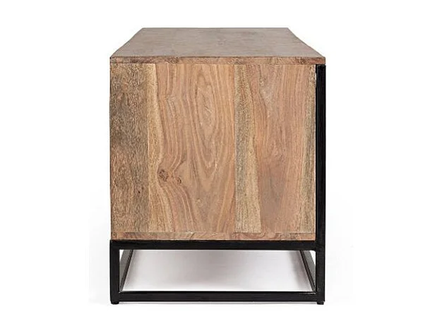 Meuble TV 2 portes 2 tiroirs KLAZIK 175cm bois clair de Sheesham et acier noir