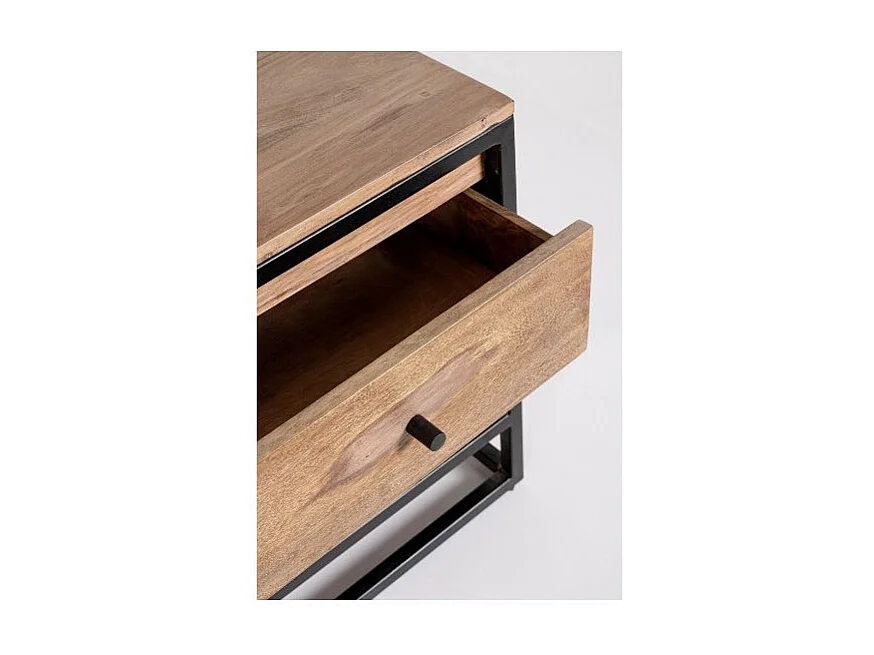 Meuble TV 2 portes 2 tiroirs KLAZIK 175cm bois clair de Sheesham et acier noir