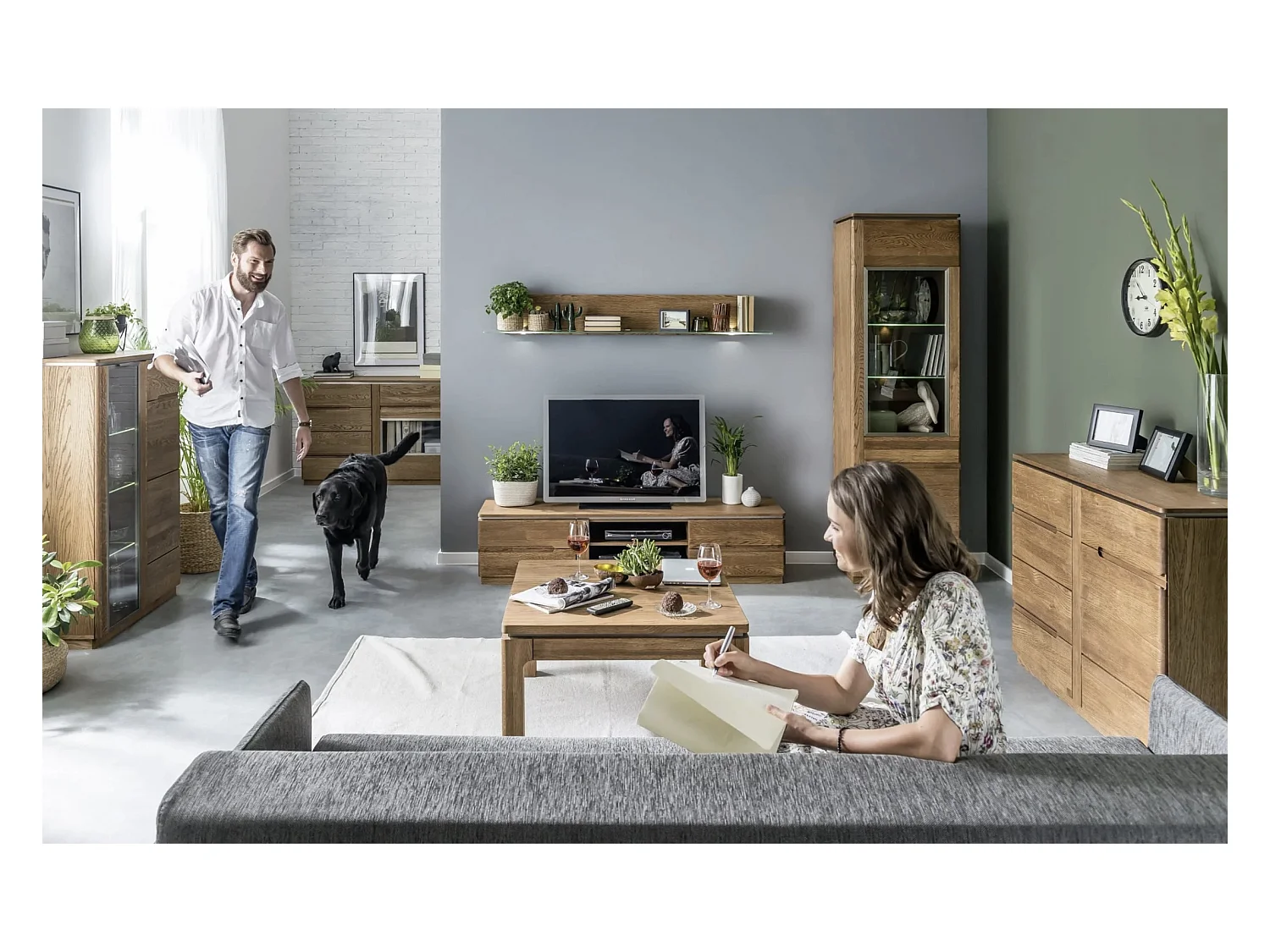 Mueble TV Manky de madera de roble rústico 163cm