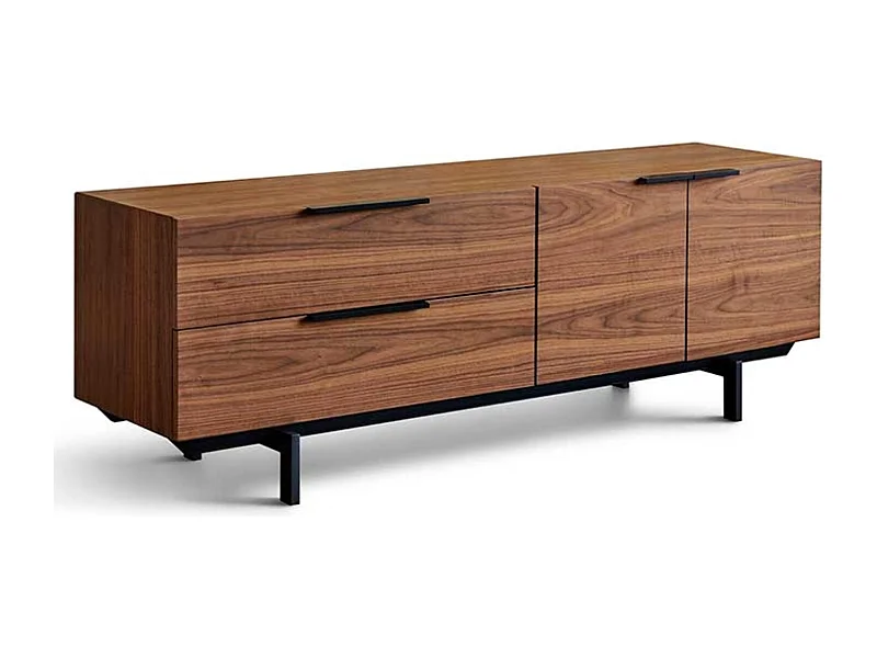 Mueble TV moderno 4 puertas nogal con patas de acero negro kalia 165 cm