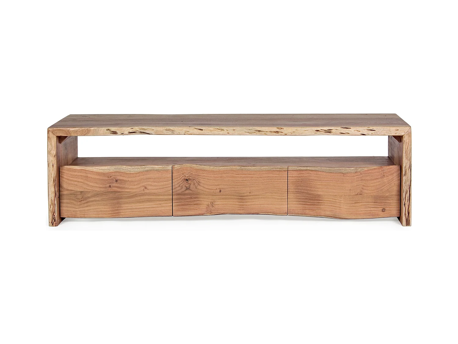 Meuble TV en bois d'acacia naturel 3 tiroirs Adria 160cm