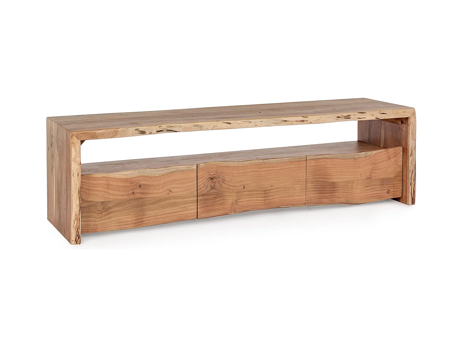 Meuble TV en bois d'acacia naturel 3 tiroirs Adria 160cm
