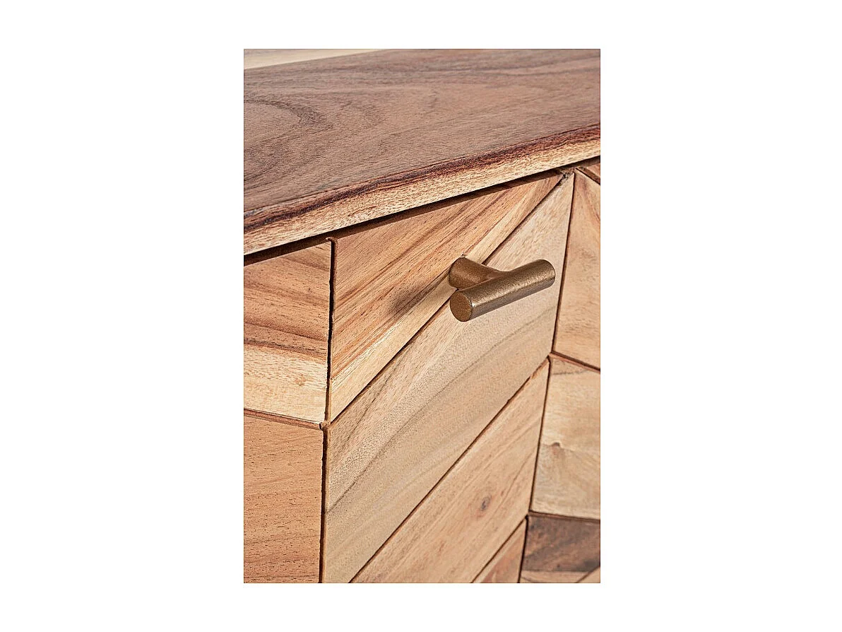 Meuble TV 3 portes bois d'acacia et pieds acier doré mat Dinka130cm