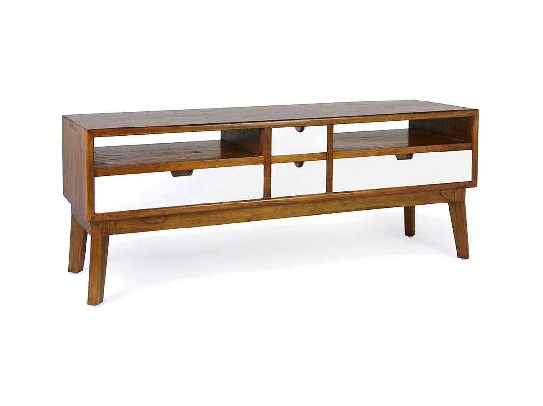 Meuble bas 4 tiroirs et 2 niches bois massif de mindi Kretos 140cm