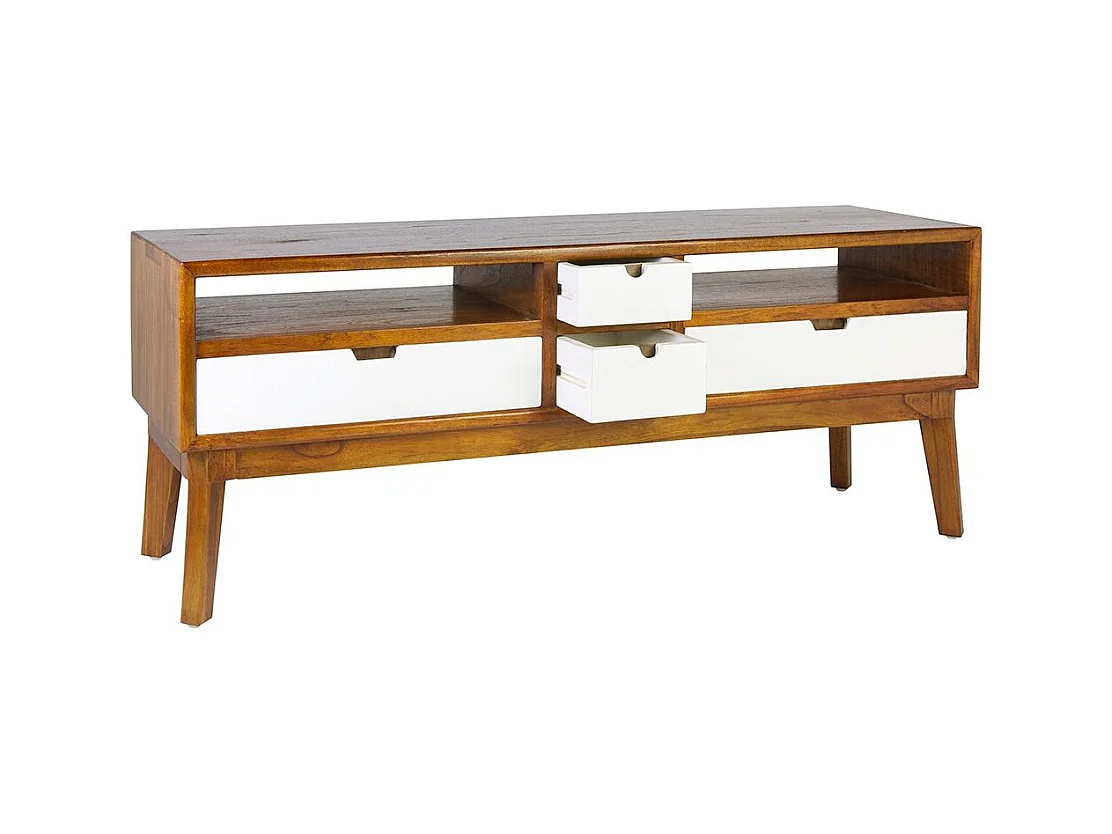 Meuble bas 4 tiroirs et 2 niches bois massif de mindi Kretos 140cm