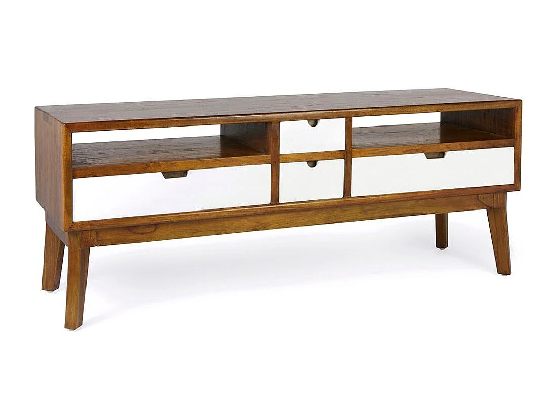 Meuble bas 4 tiroirs et 2 niches bois massif de mindi Kretos 140cm