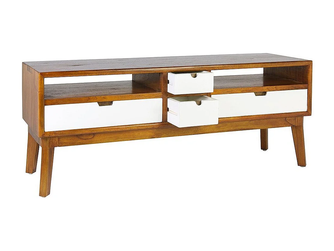 Meuble bas 4 tiroirs et 2 niches bois massif de mindi Kretos 140cm