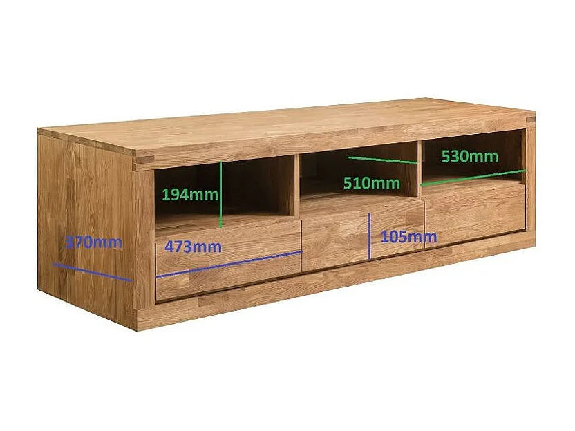 Mueble TV Mariza de roble macizo 3 cajones 175 cm