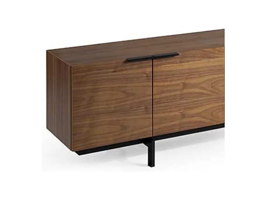 Meuble TV moderne 6 portes noyer et pieds acier noir Lakia 220cm