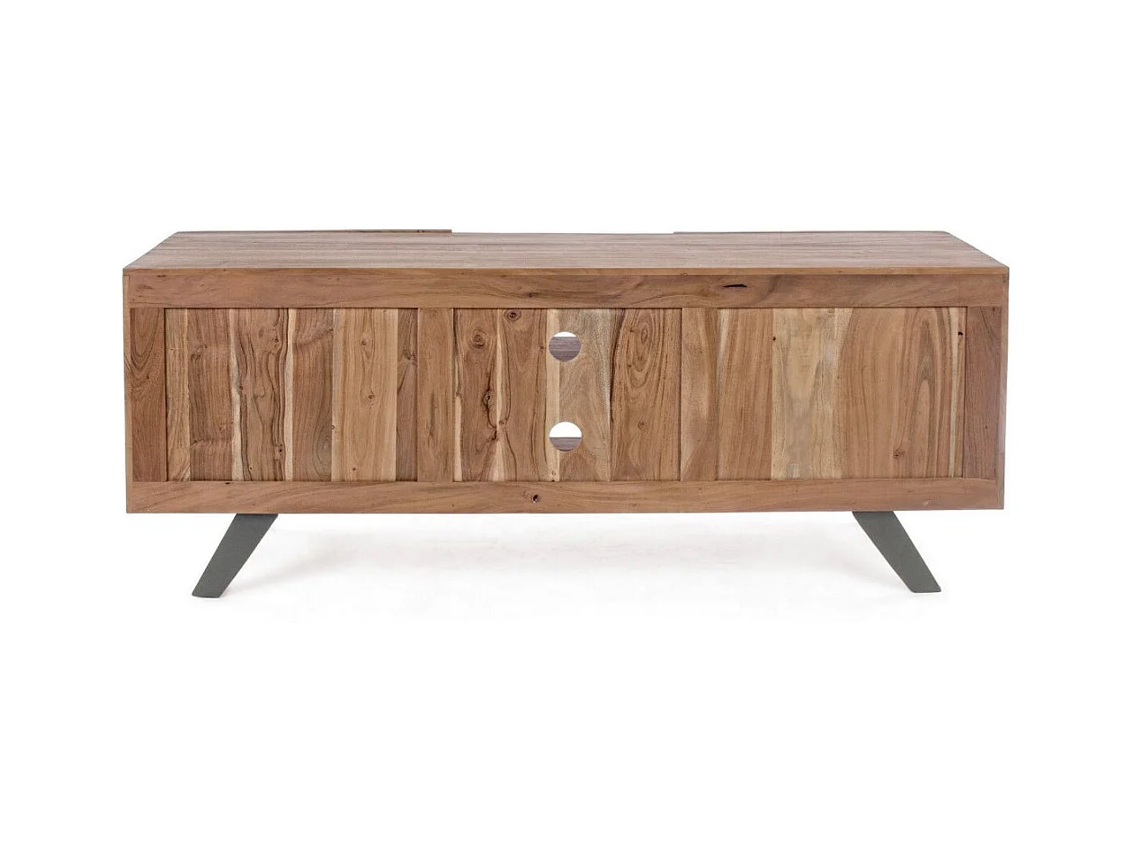 Meuble TV 2 portes bois d'acacia et pieds acier gris Denia 160cm