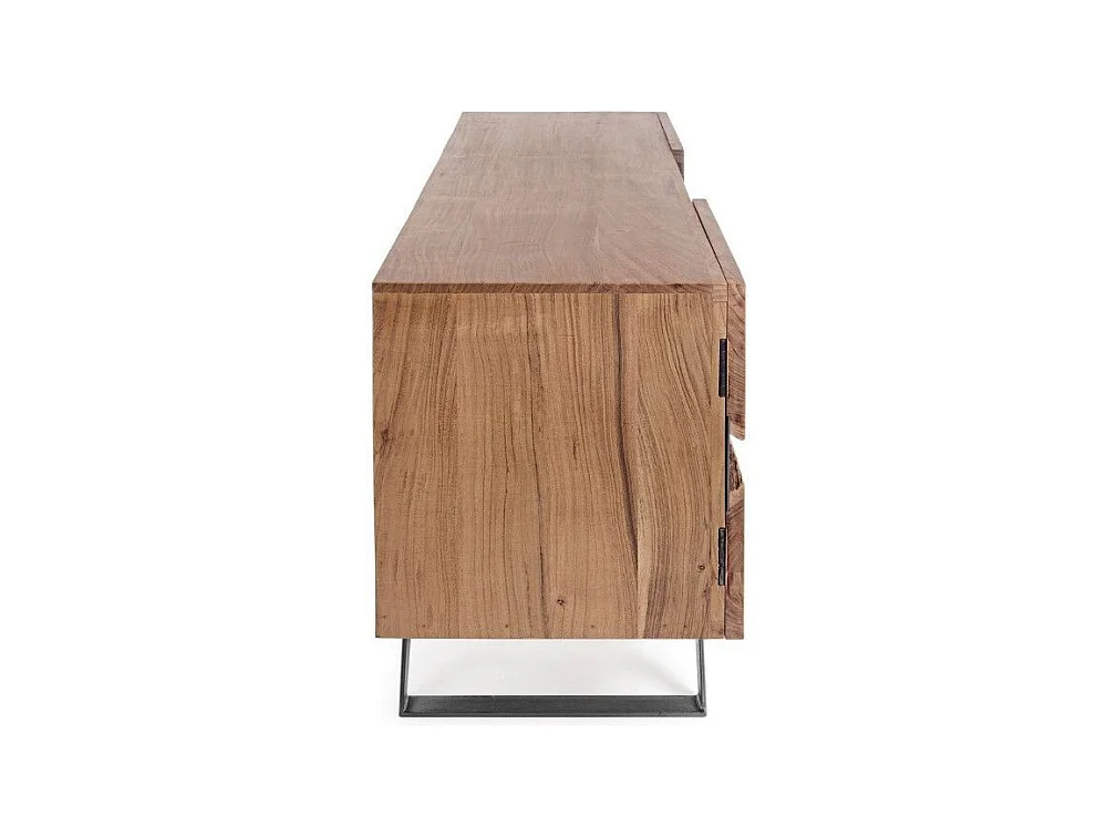 Meuble TV 2 portes bois d'acacia et pieds acier gris Denia 160cm