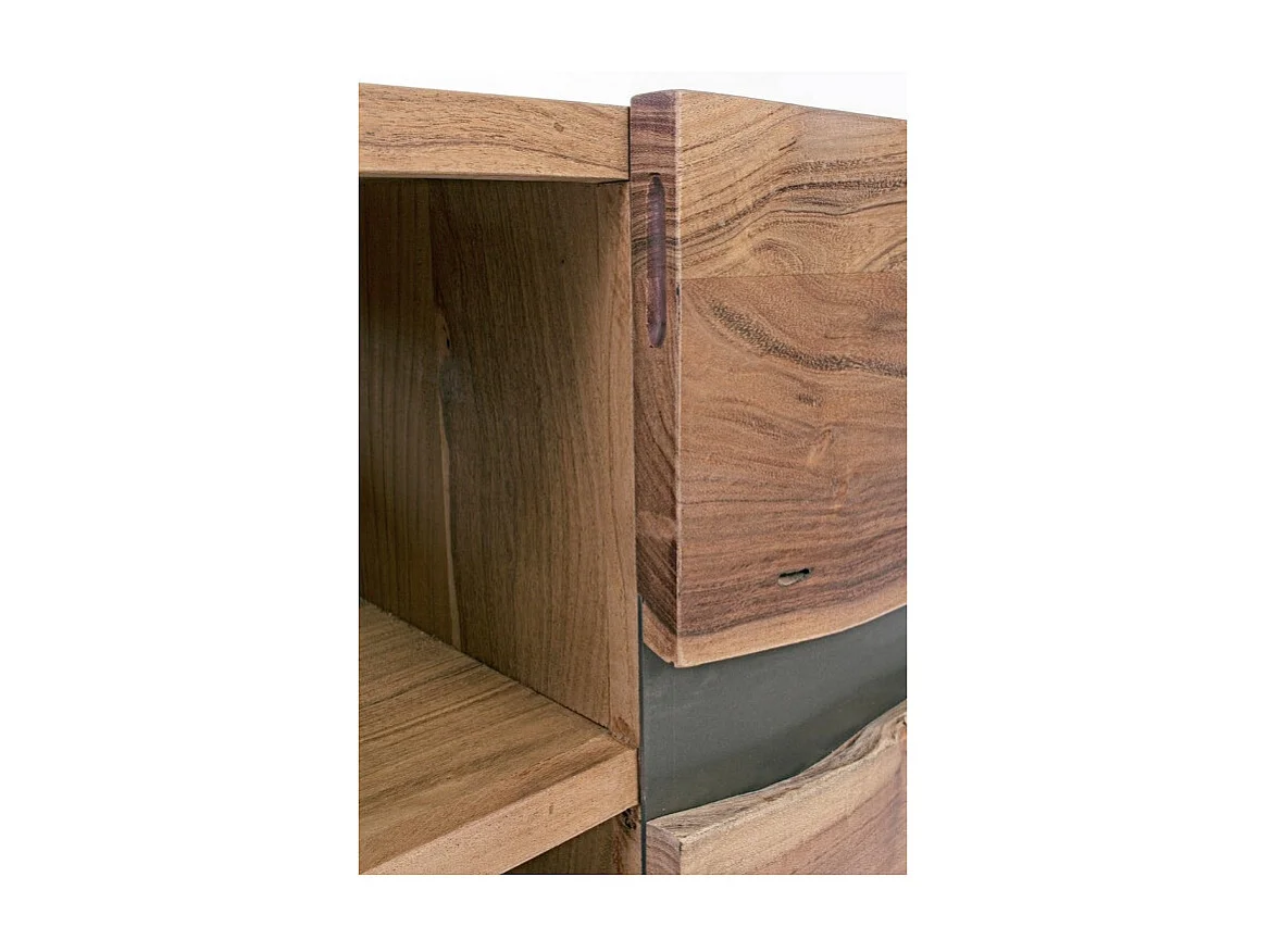Meuble TV 2 portes bois d'acacia et pieds acier gris Denia 160cm