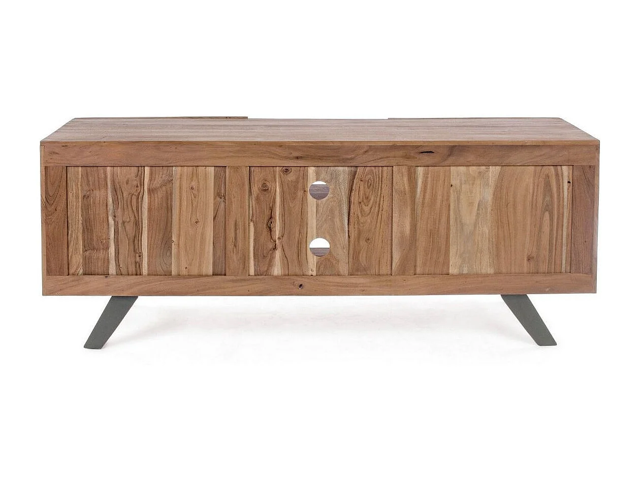 Meuble TV 2 portes bois d'acacia et pieds acier gris Denia 160cm
