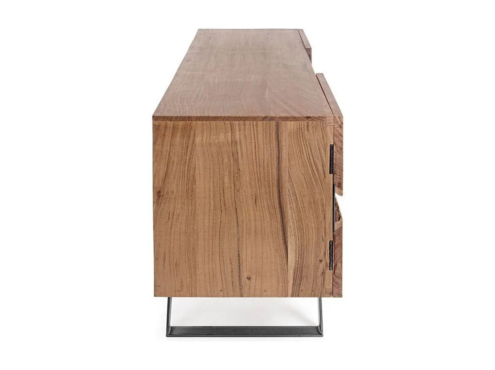 Meuble TV 2 portes bois d'acacia et pieds acier gris Denia 160cm