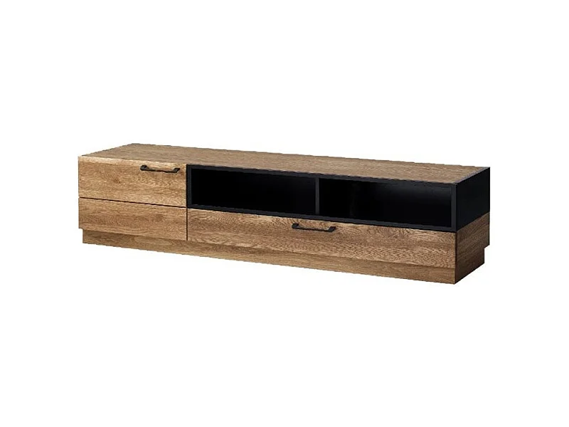 Mueble TV en madera de roble miel y acero negro Mazora 170 cm