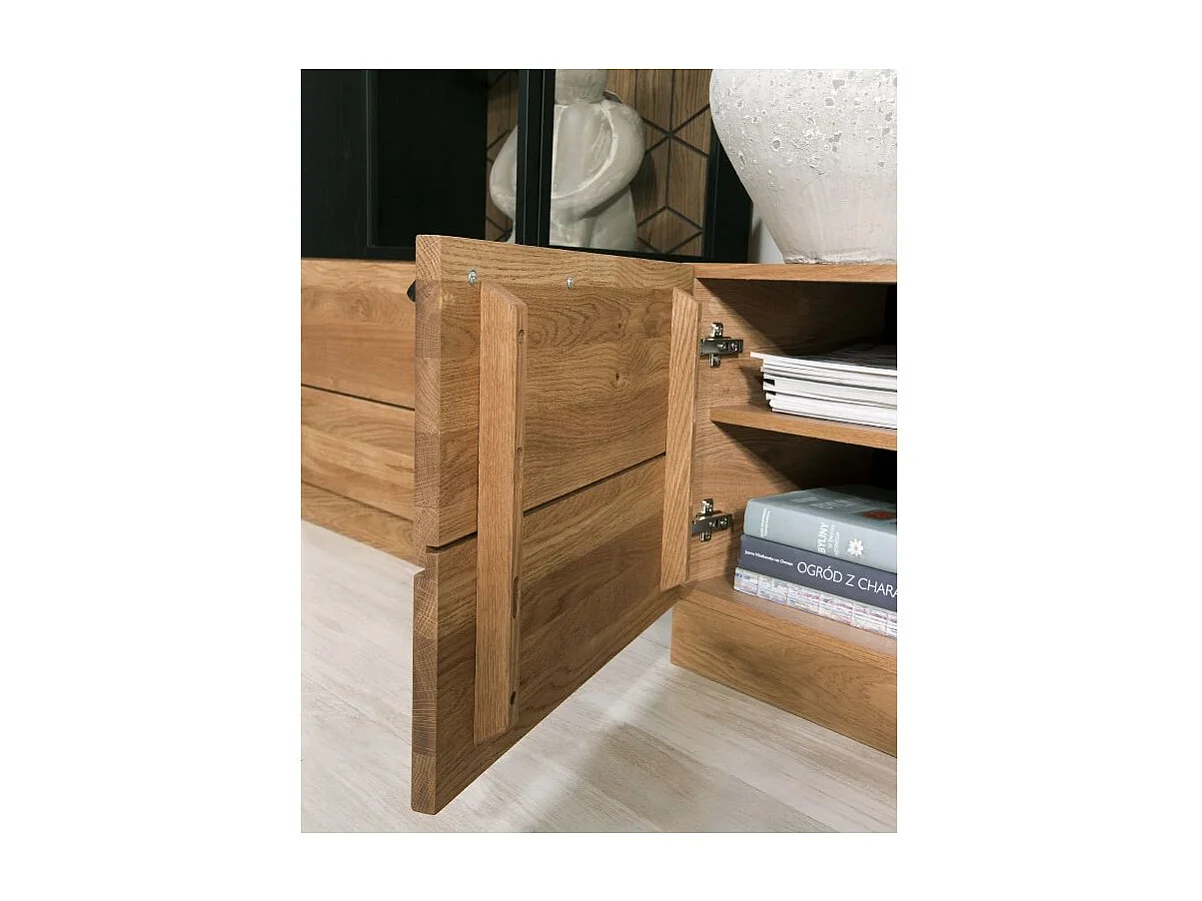 Mueble TV en madera de roble miel y acero negro Mazora 170 cm