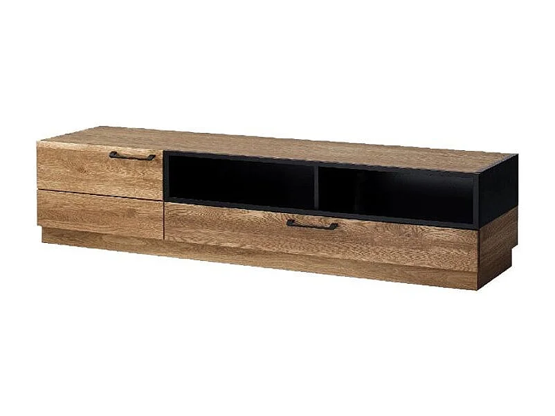 Mueble TV en madera de roble miel y acero negro Mazora 170 cm