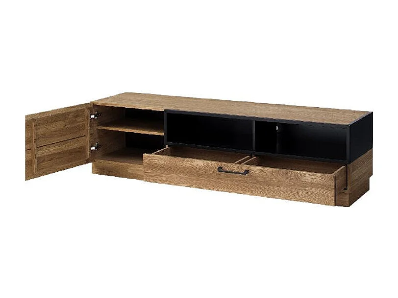 Mueble TV en madera de roble miel y acero negro Mazora 170 cm