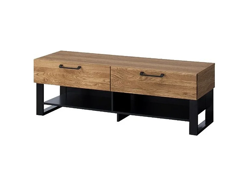 Mueble TV en madera de roble miel y acero negro 2 cajones Mazora 135 cm