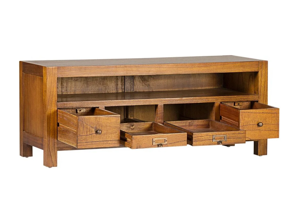 Mueble TV Mindy madera maciza 4 cajones 1 hornacina Orka 110 cm
