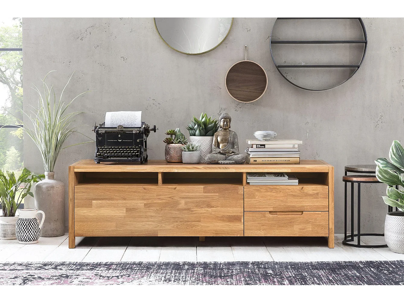 Mueble TV Nelson de roble macizo con 4 cajones 188 cm