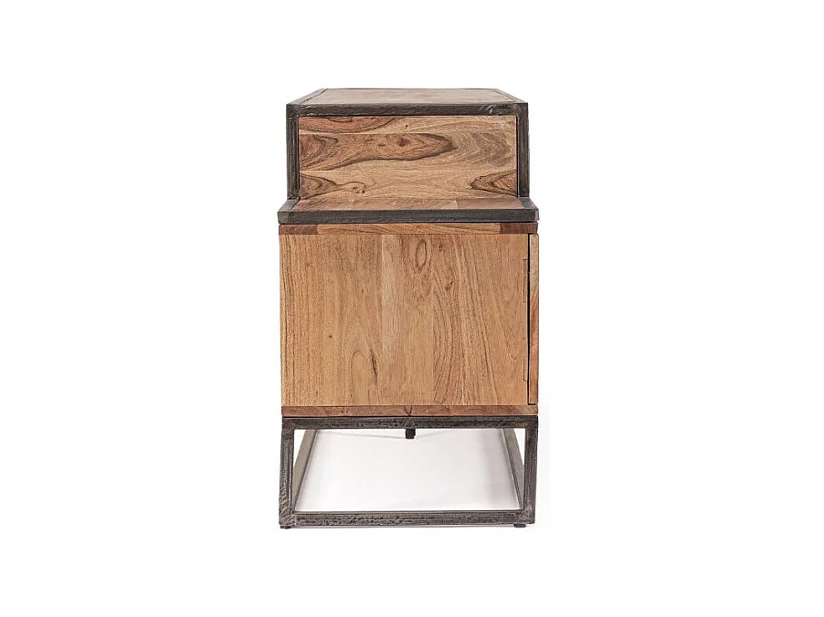 Meuble TV industriel 3 portes 2 tiroirs bois d'acacia et acier marron Palma 175cm