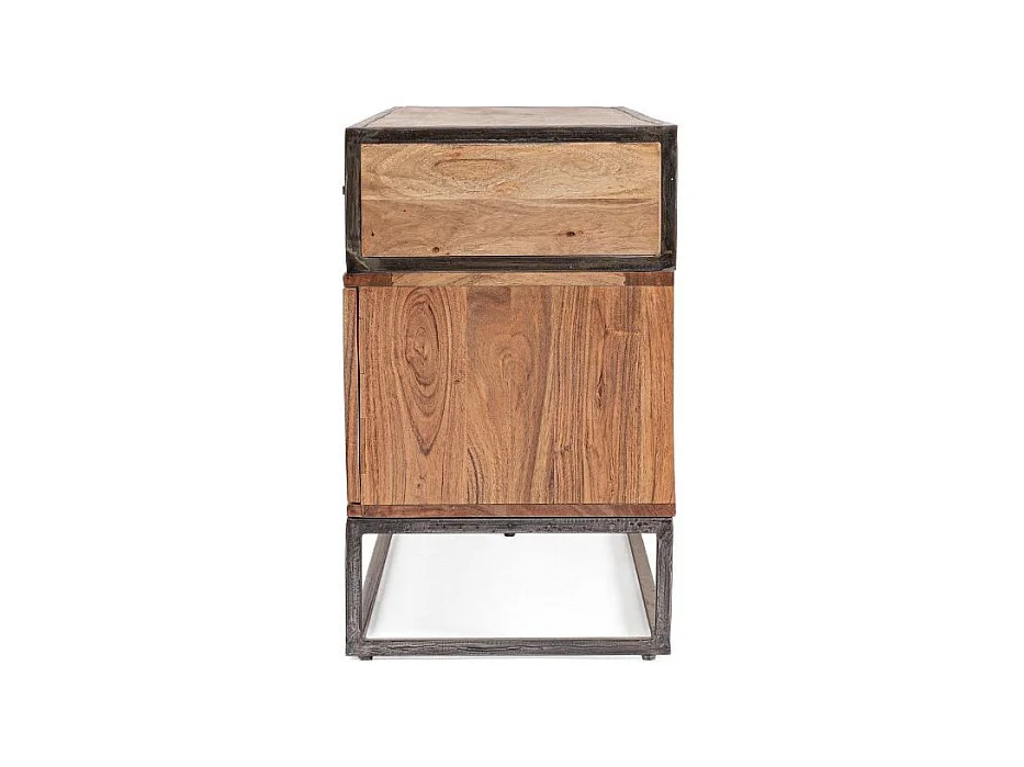 Meuble TV industriel 3 portes 2 tiroirs bois d'acacia et acier marron Palma 175cm