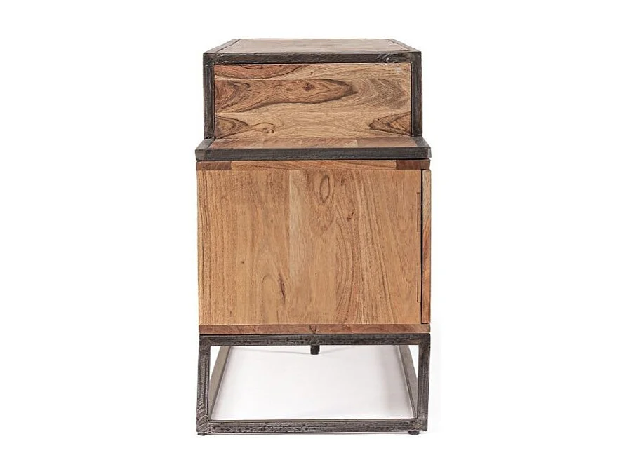 Meuble TV industriel 3 portes 2 tiroirs bois d'acacia et acier marron Palma 175cm