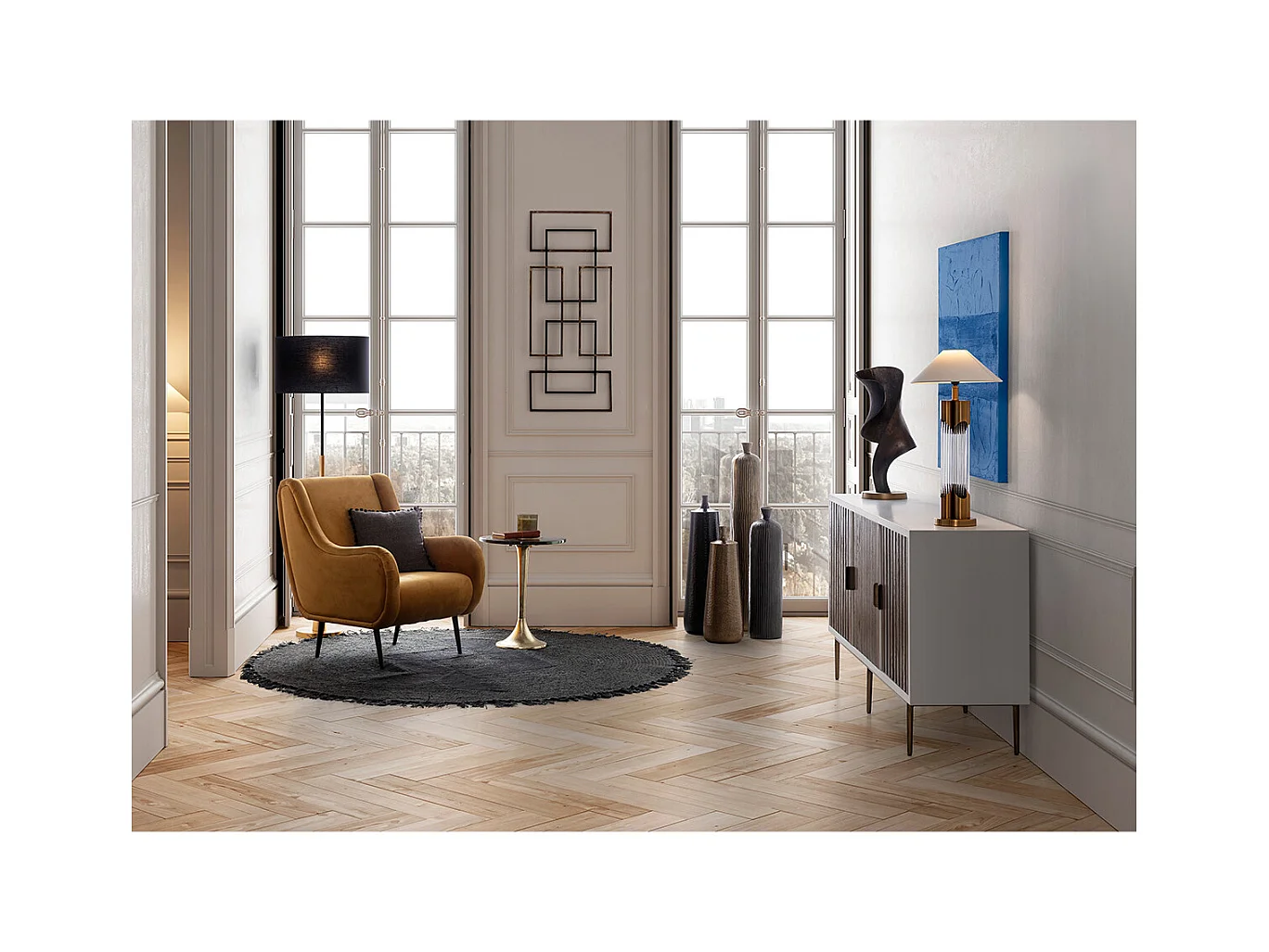 Vase en aluminium doré antique DUVA – H 103cm