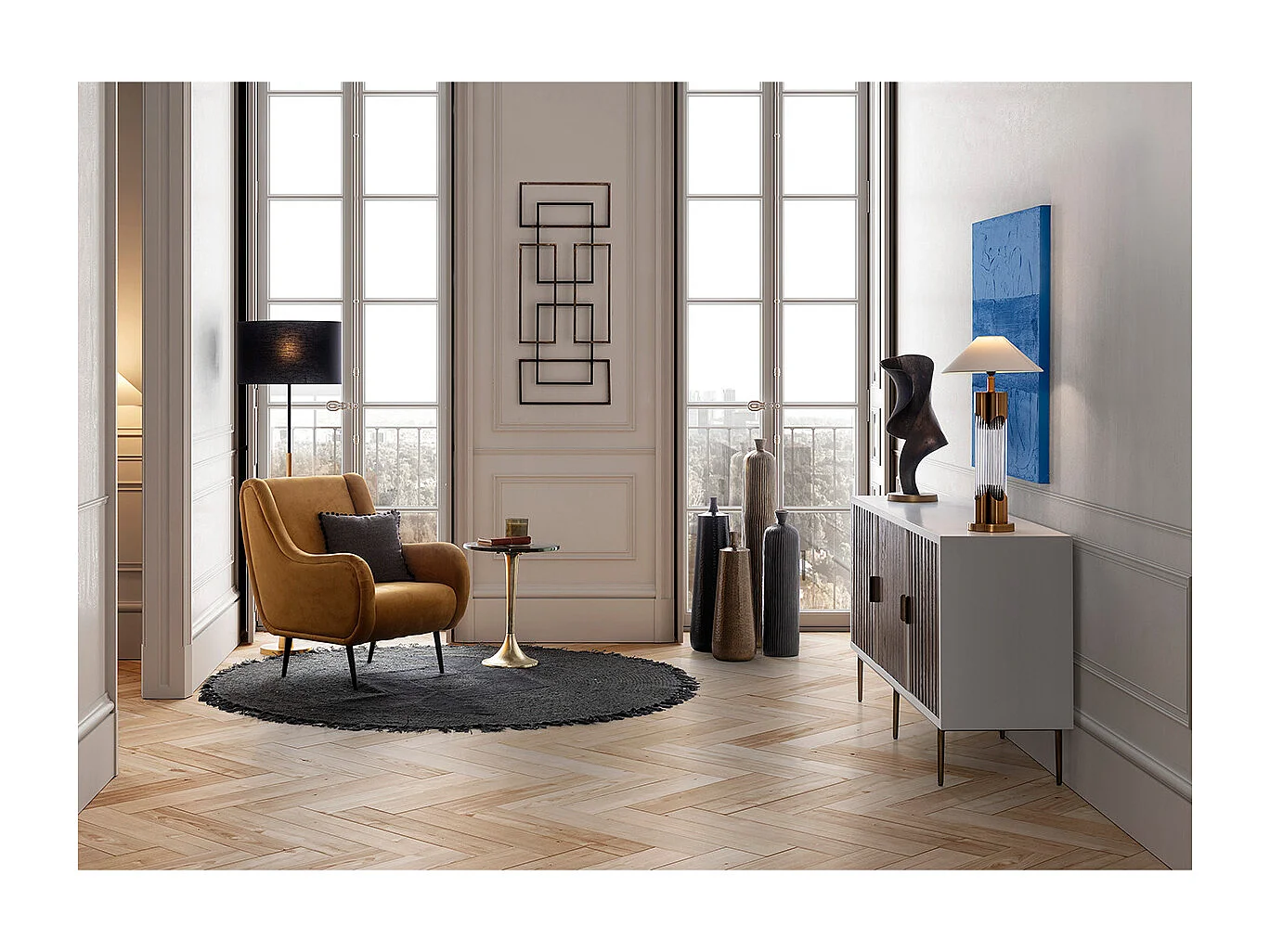 Vase en aluminium doré antique DUVA – H 103cm