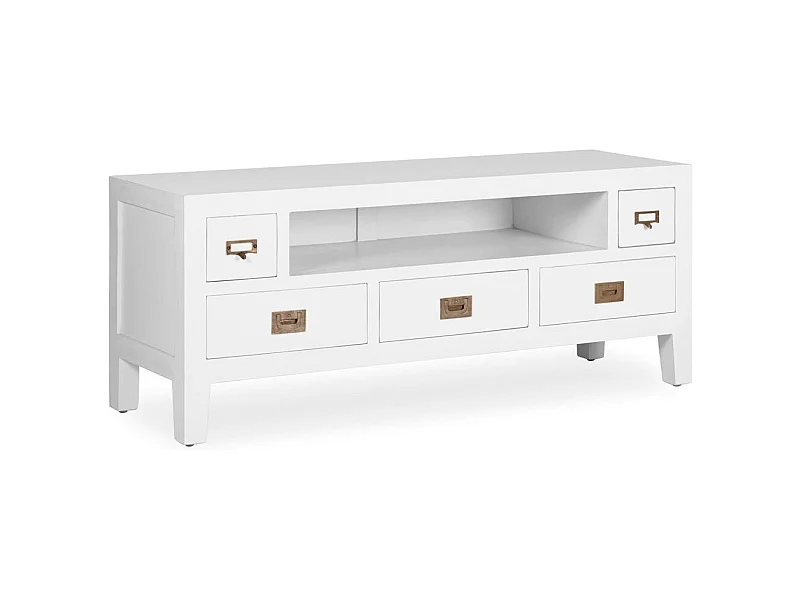 Meuble TV bois massif de mindi blanc Kourame 125cm