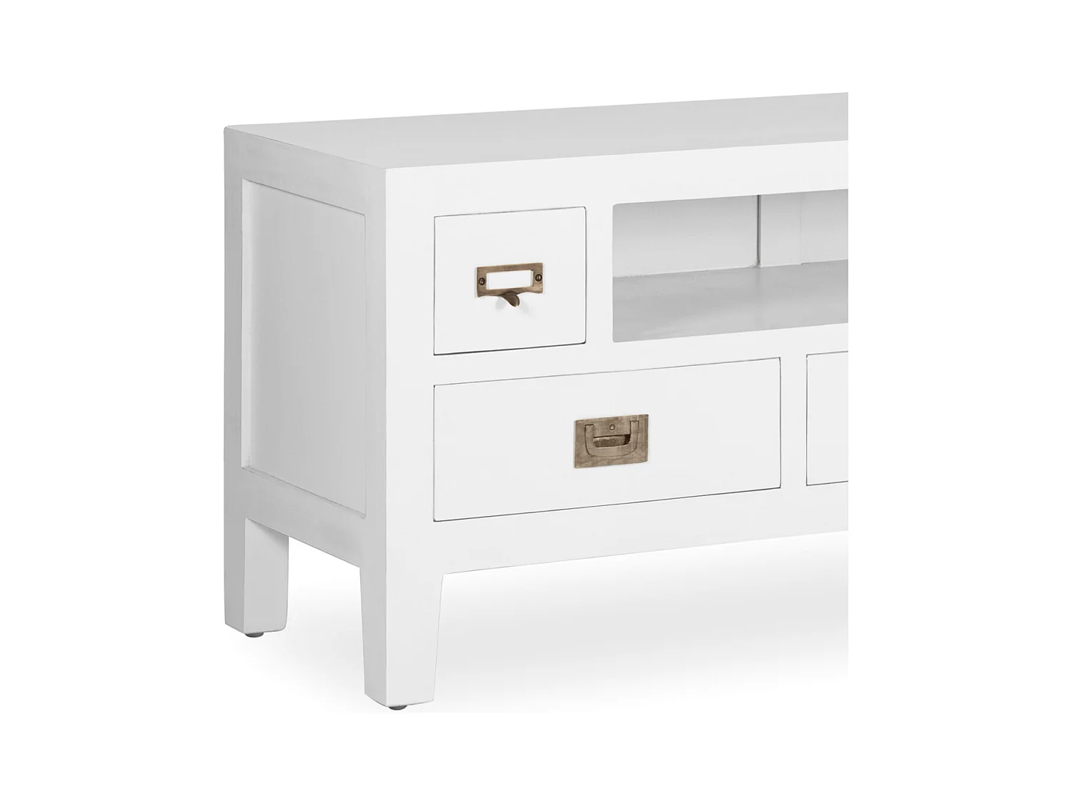 Meuble TV bois massif de mindi blanc Kourame 125cm