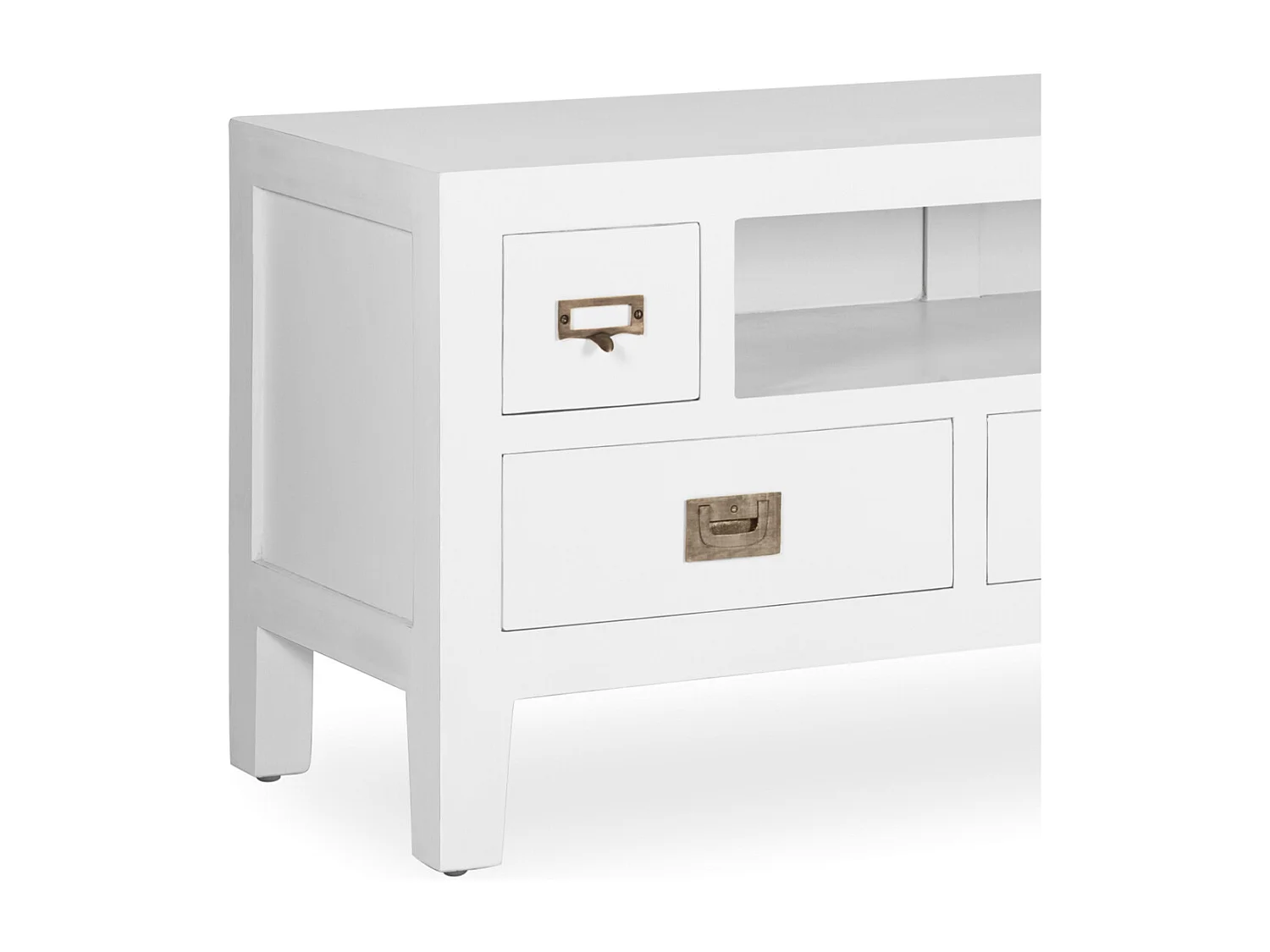 Meuble TV bois massif de mindi blanc Kourame 125cm