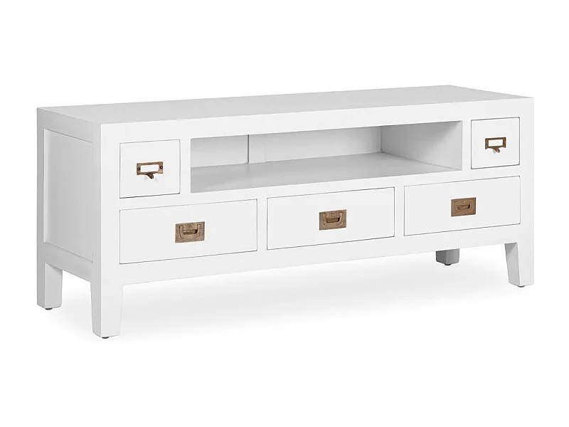 Mueble TV Kourame madera maciza mindi blanco 125 cm