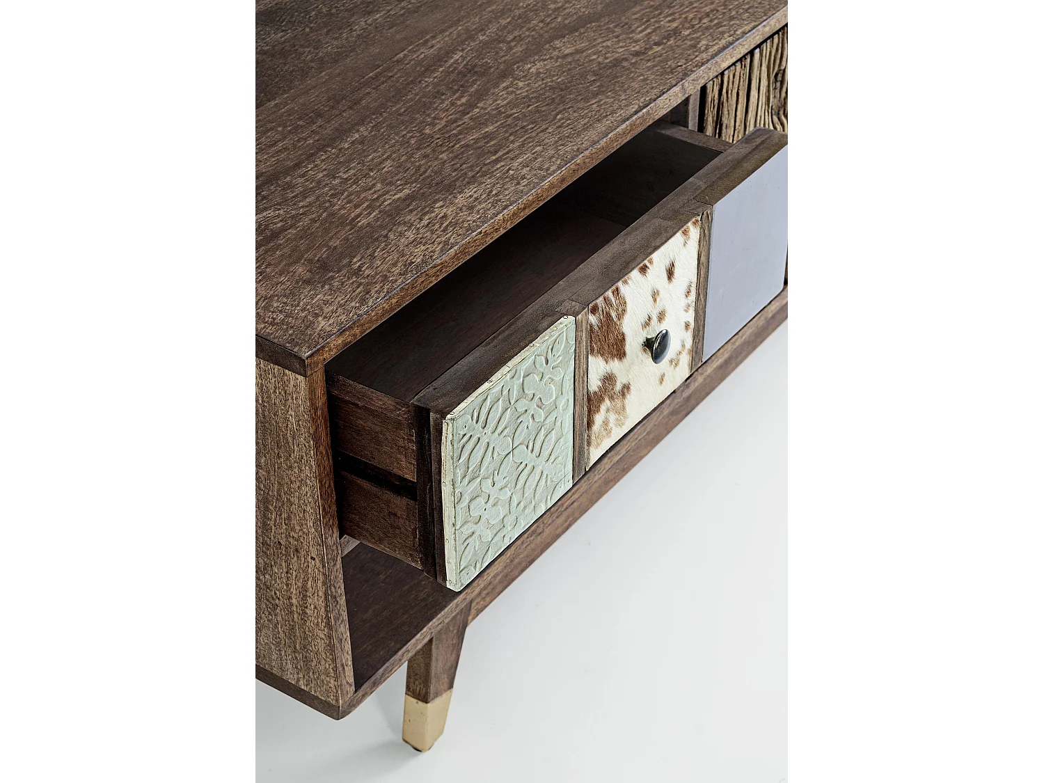 Meuble TV 2 portes 3 tiroirs 2 niches multi matières colorées Doki 140cm