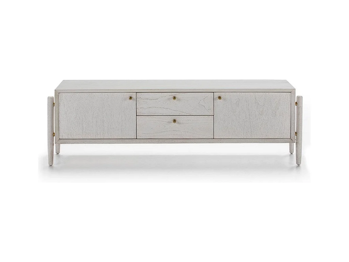 Meuble TV 2 portes 2 tiroirs bois blanc Vazen