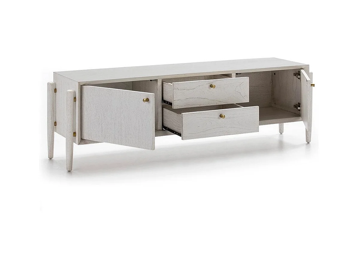 Meuble TV 2 portes 2 tiroirs bois blanc Vazen
