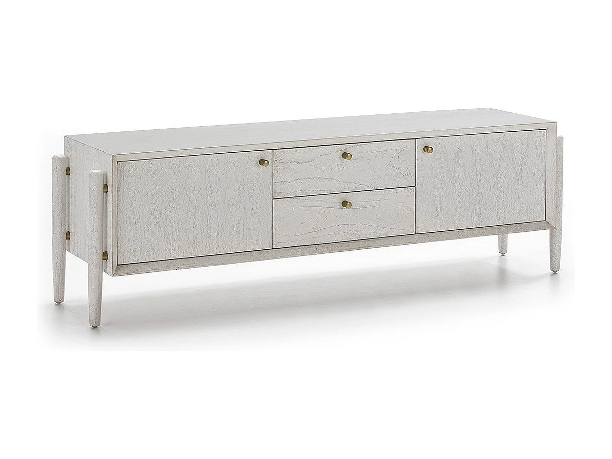 Meuble TV 2 portes 2 tiroirs bois blanc Vazen