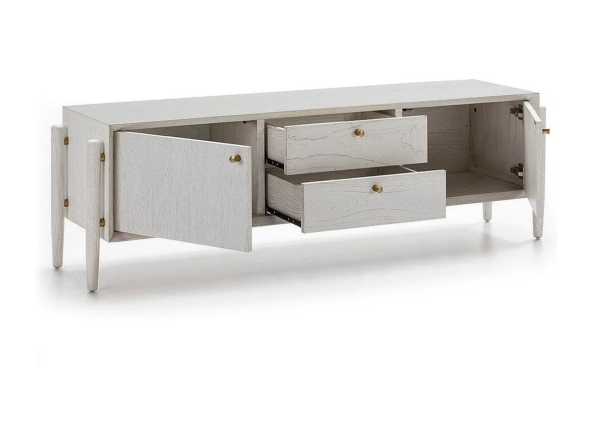 Meuble TV 2 portes 2 tiroirs bois blanc Vazen